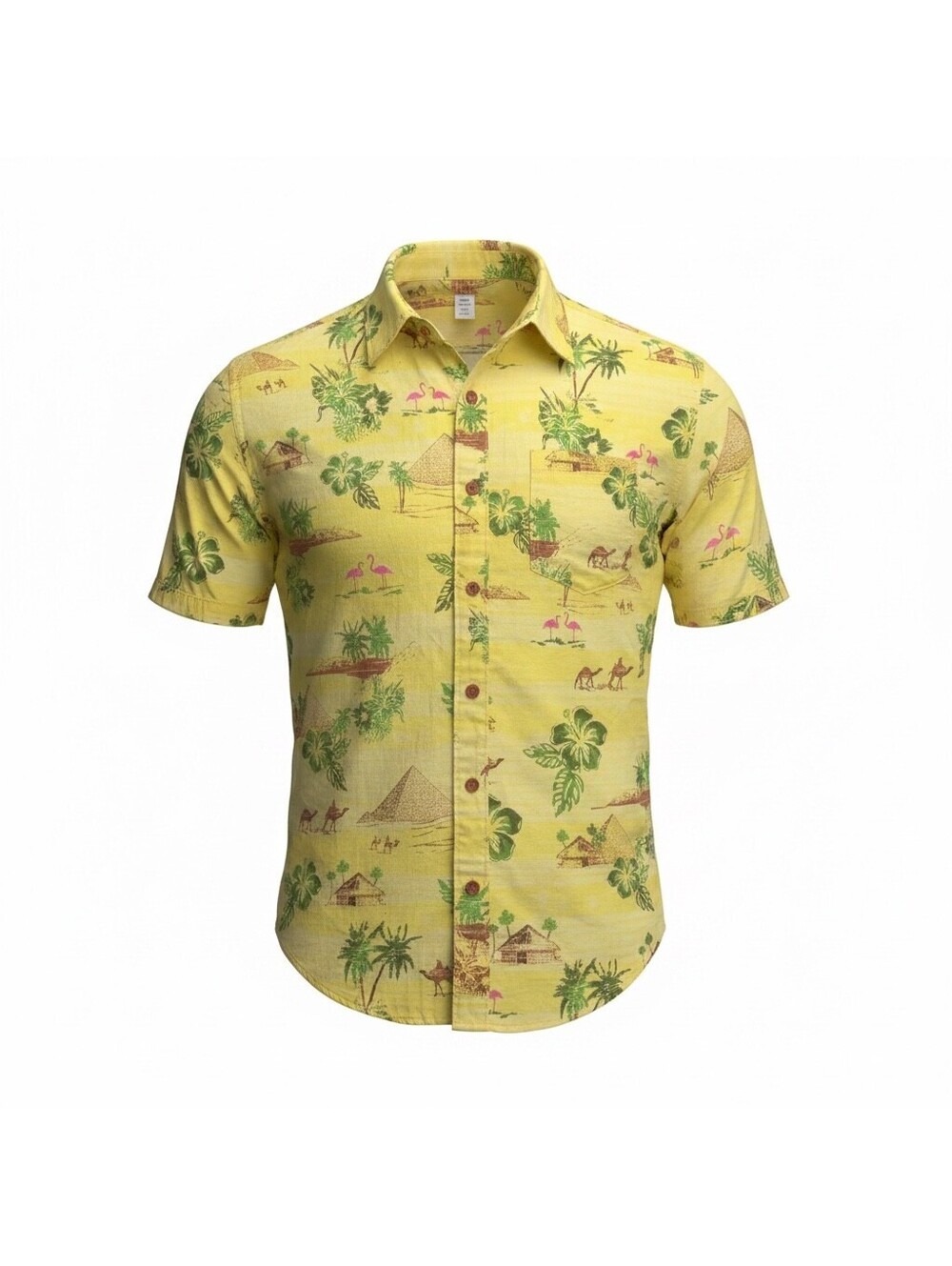 Urban Pipeline Men’s L Yellow Tropical Graphic Print Short Sleeve Button-Up